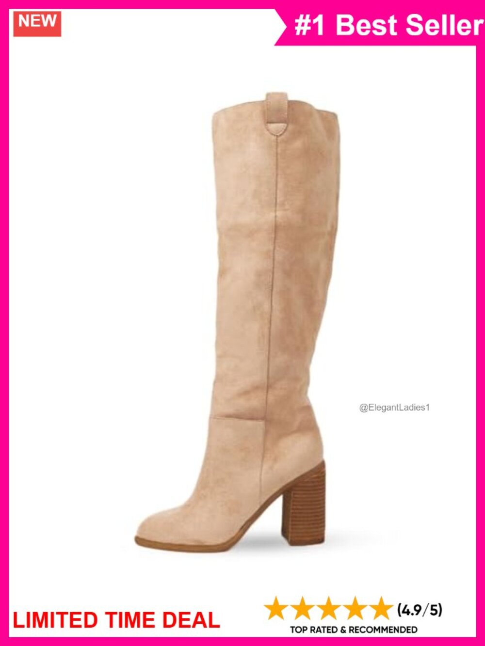 Suede Knee High Boots Chunky Heel Tall Slouch Boot